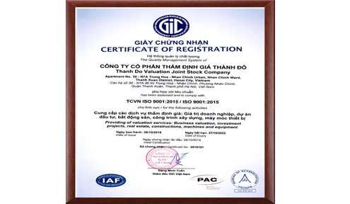 chứng nhận iso 9001:2015 thẩm định giá thành đô